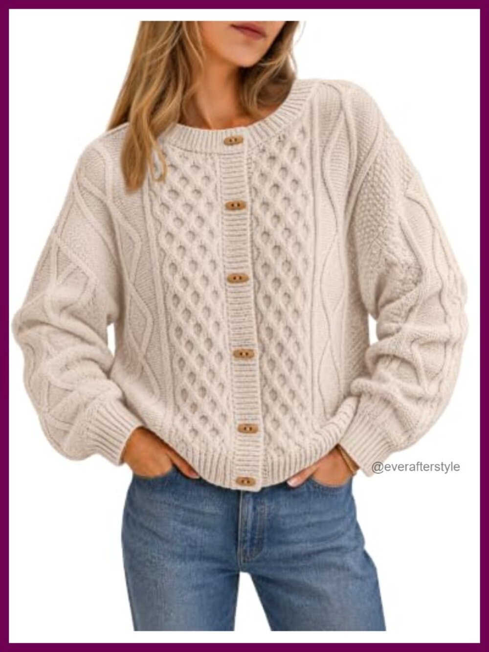 MEROKEETY Women's Chunky Cable Knit Button Up Cardigan Sweater